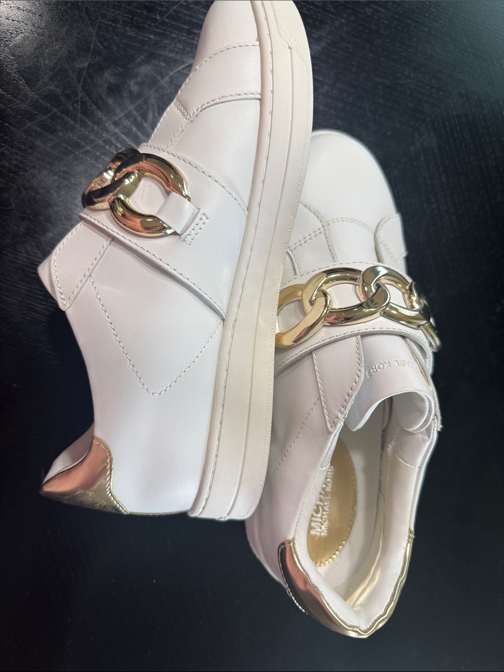 Michael Kors White Sneakers with Gold Heel Accent - Picture 10 of 13
